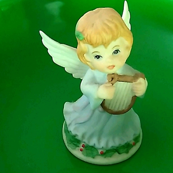 👼 Vintage Porcelain Girl Angel Harp 3 1/2” - Picture 1 of 16